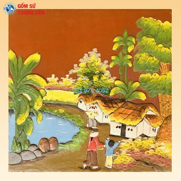 Tranh Gốm Đắp Nổi Không Khung | Làng Quê
