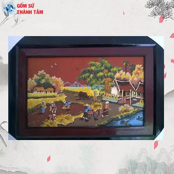 Tranh Gốm Đắp Nổi Khung Chữ Nhật | Làng Quê