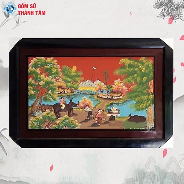 Tranh Gốm Đắp Nổi Khung Chữ Nhật | Làng Quê