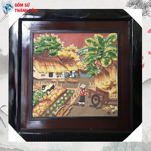 Tranh Gốm Đắp Nổi Khung Vuông | Đồng Quê