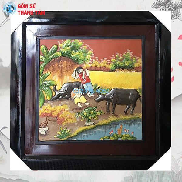 Tranh Gốm Đắp Nổi Khung Vuông | Đồng Quê