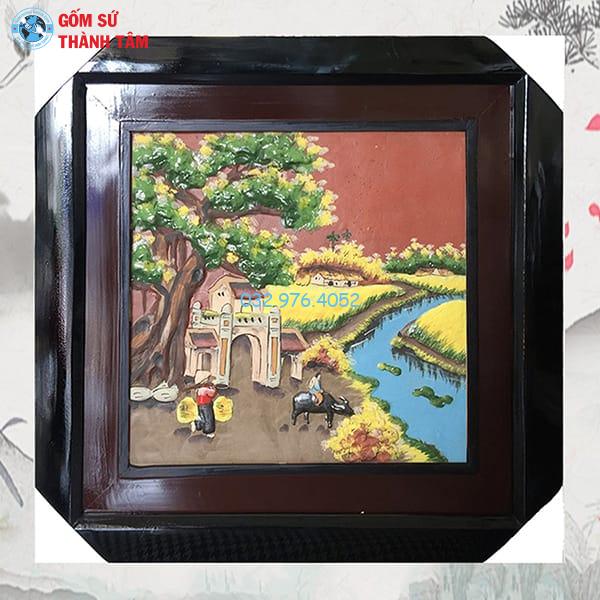 Tranh Gốm Đắp Nổi Khung Vuông | Đồng Quê