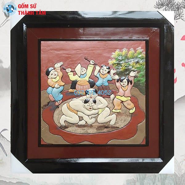 Tranh Gốm Đắp Nổi Khung Vuông | Tranh Dân Gian