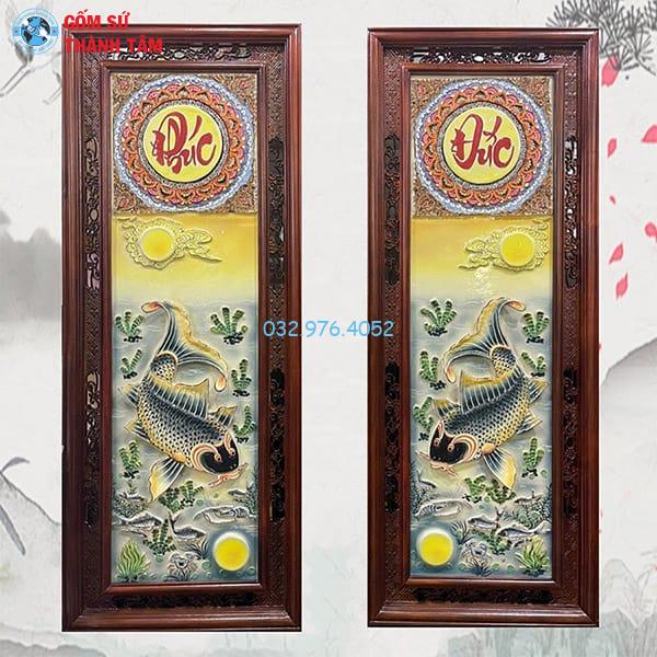 Tranh Gốm Sứ Theo Bộ Đôi | Lý Ngư Vọng Nguyệt Cao Cấp