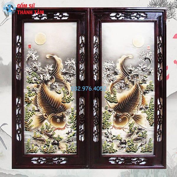 Tranh Gốm Sứ Theo Bộ Đôi | Lý Ngư Vọng Nguyệt Cao Cấp