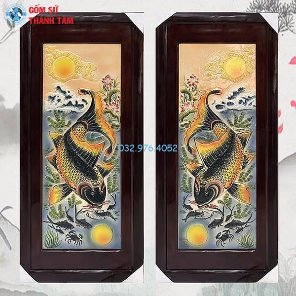 Tranh Gốm Sứ Theo Bộ Đôi | Lý Ngư Vọng Nguyệt Cao Cấp