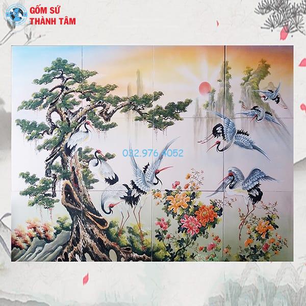 Tranh Gốm Vẽ Trơn Ốp Tường | Sơn Thủy &amp; Bách Hạc