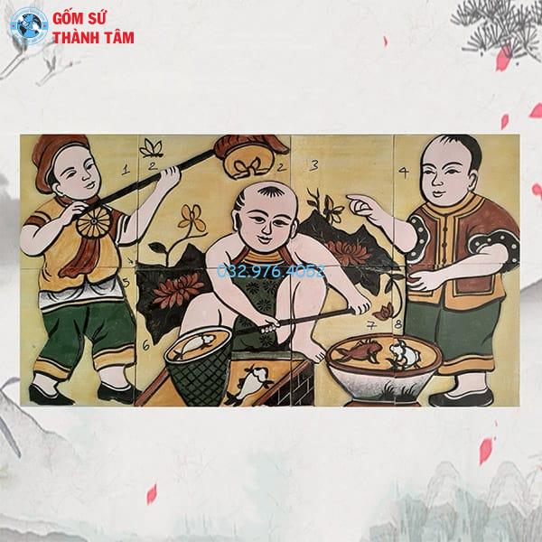 Tranh Gốm Vẽ Trơn Ốp Tường | Tranh Dân Gian