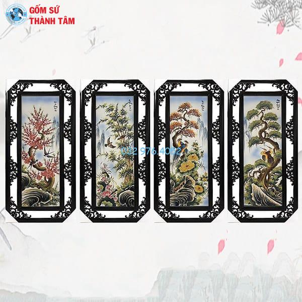 Tranh Tứ Quý Khung Trung Vẽ Trơn