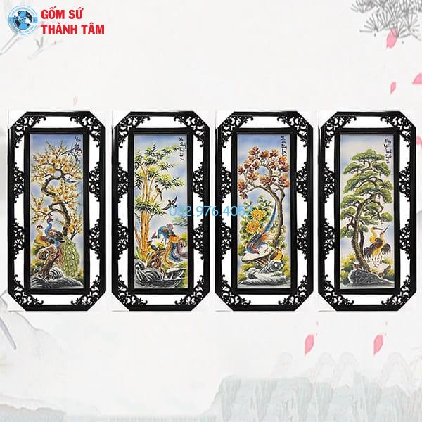 Tranh Tứ Quý Khung Trung Vẽ Trơn
