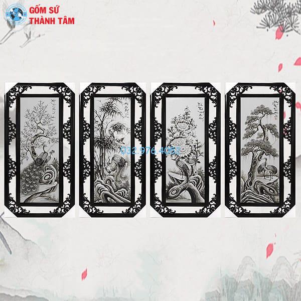 Tranh Tứ Quý Khung Trung Vẽ Trơn