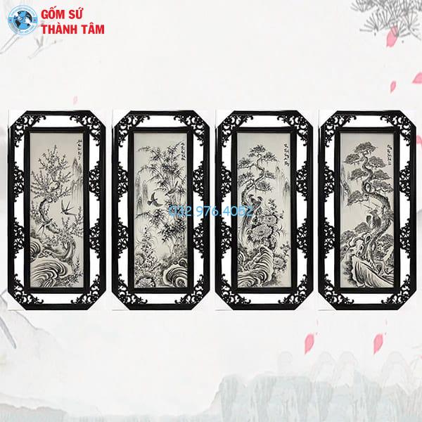 Tranh Tứ Quý Khung Trung Vẽ Trơn