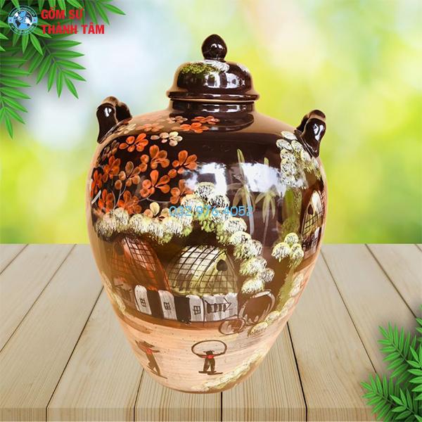 Vò rượu vẽ hoa văn đồng quê